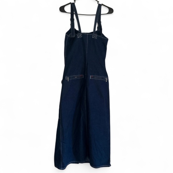 Tommy Jeans Denim Overall Dress Women’s M Button Front Midi Y2K Preppy Pockets - Picture 3 of 7